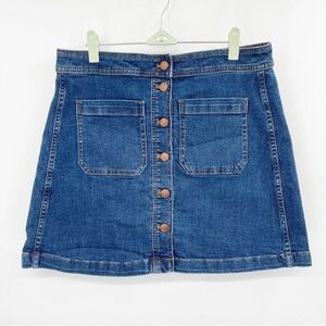 Madewell Stretch Denim A-Line Mini Skirt Size 10 Patch Pocket